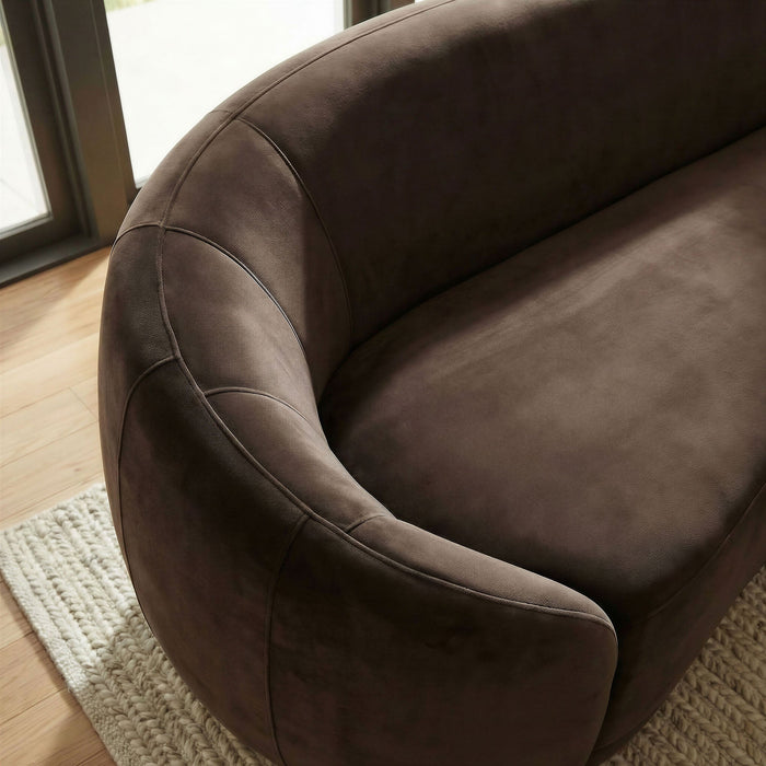 Contessa Curved Performance Velvet Sofa Chocolate Brown