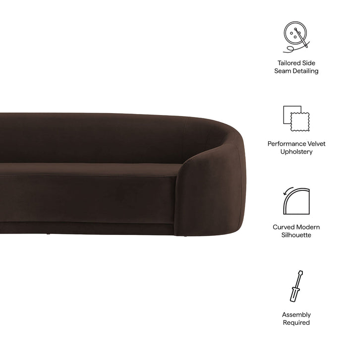 Contessa Curved Performance Velvet Sofa Chocolate Brown