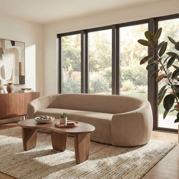 Contessa Curved Performance Velvet Sofa Taupe