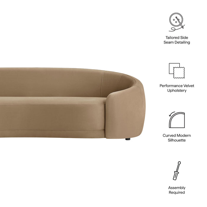 Contessa Curved Performance Velvet Sofa Taupe