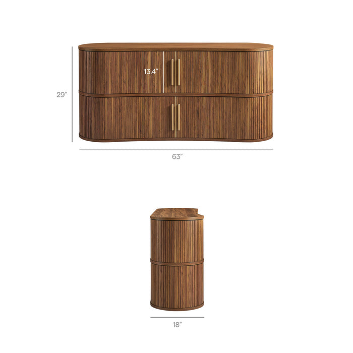 Radcliffe 63" Curved Fluted Sideboard Buffet Cabinet Walnut