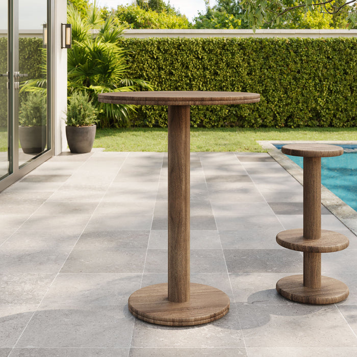 Neo 31 Inch Round Indoor - Outdoor Patio Wood Bar Table Cocoa Brown