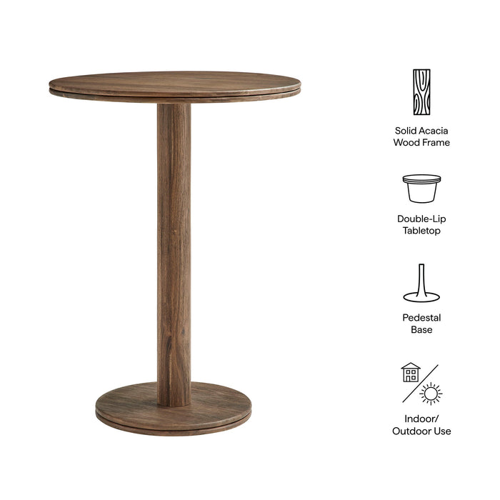 Neo 31 Inch Round Indoor - Outdoor Patio Wood Bar Table Cocoa Brown