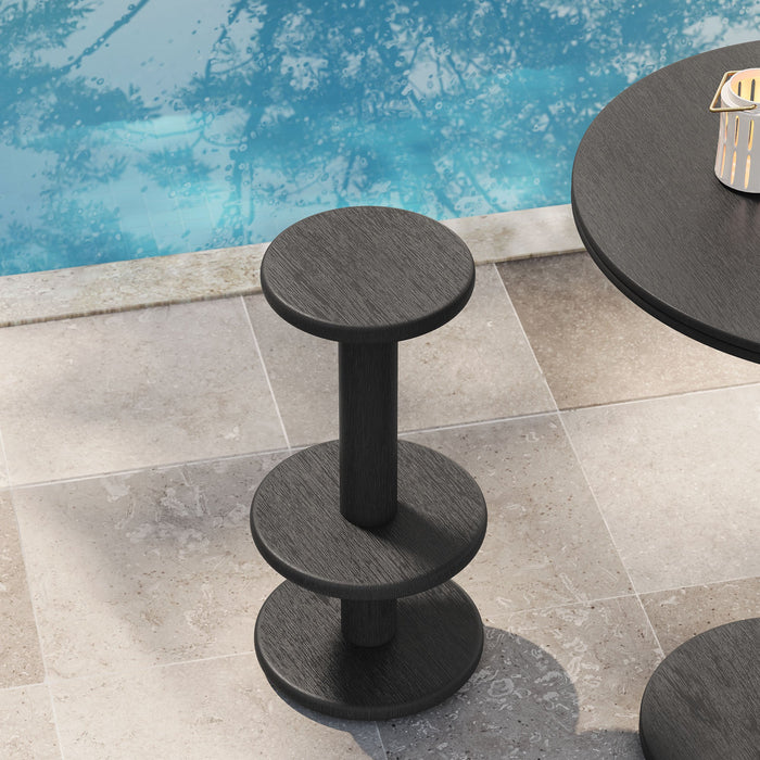 Neo 15 Inch Round Indoor - Outdoor Patio Wood Bar Stools Black