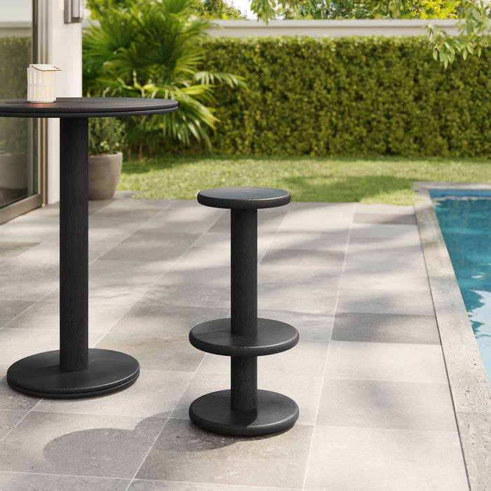 Neo 15 Inch Round Indoor - Outdoor Patio Wood Bar Stools Black