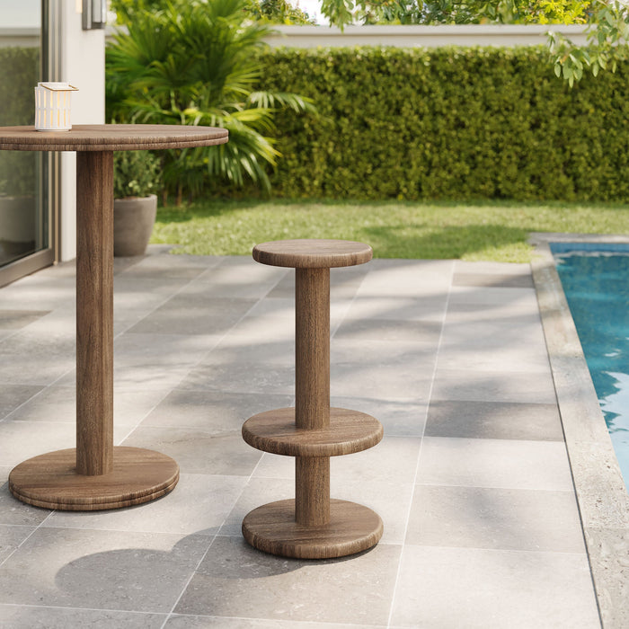 Neo 15 Inch Round Indoor - Outdoor Patio Wood Bar Stools Cocoa Brown