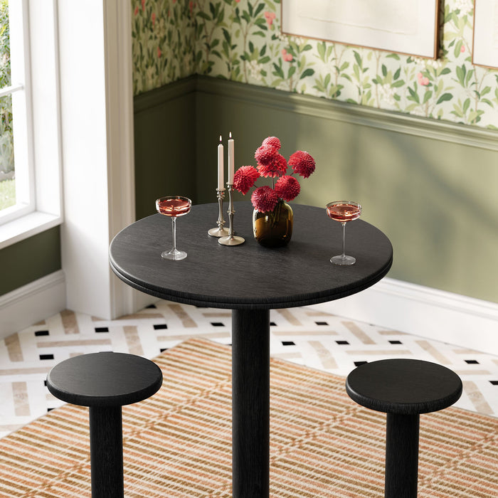 Neo 3-Piece Round Indoor - Outdoor Patio Wood Bar Table And Stool Set Black