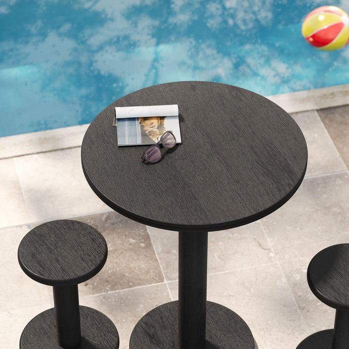 Neo 3-Piece Round Indoor - Outdoor Patio Wood Bar Table And Stool Set Black