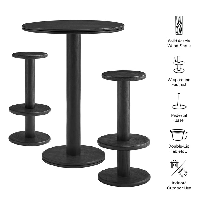 Neo 3-Piece Round Indoor - Outdoor Patio Wood Bar Table And Stool Set Black