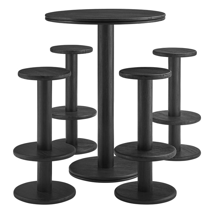 Neo 5-Piece Round Indoor - Outdoor Round Patio Bar Table And Stool Set Black