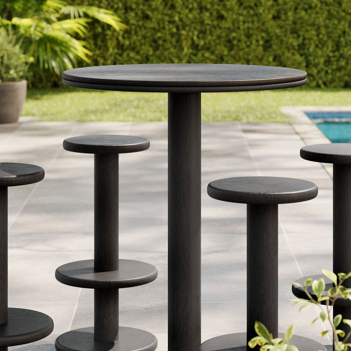 Neo 5-Piece Round Indoor - Outdoor Round Patio Bar Table And Stool Set Black