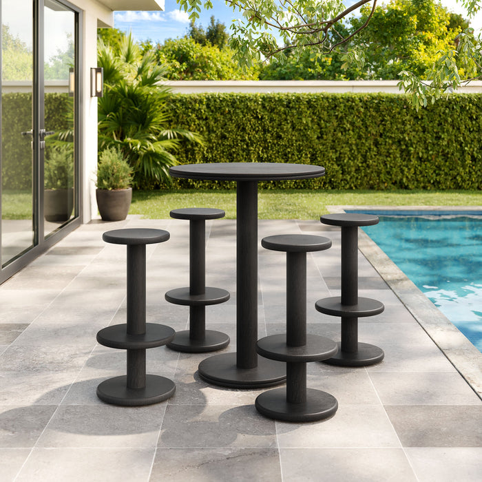 Neo 5-Piece Round Indoor - Outdoor Round Patio Bar Table And Stool Set Black