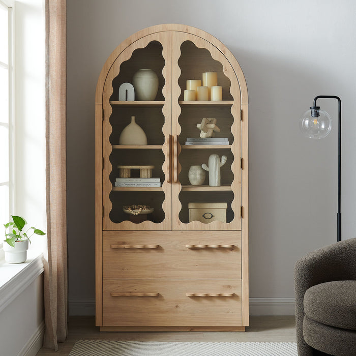 Rory 76 Inch Arched Kitchen Pantry Cabinet Light Oak