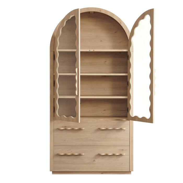 Rory 76 Inch Arched Kitchen Pantry Cabinet Light Oak