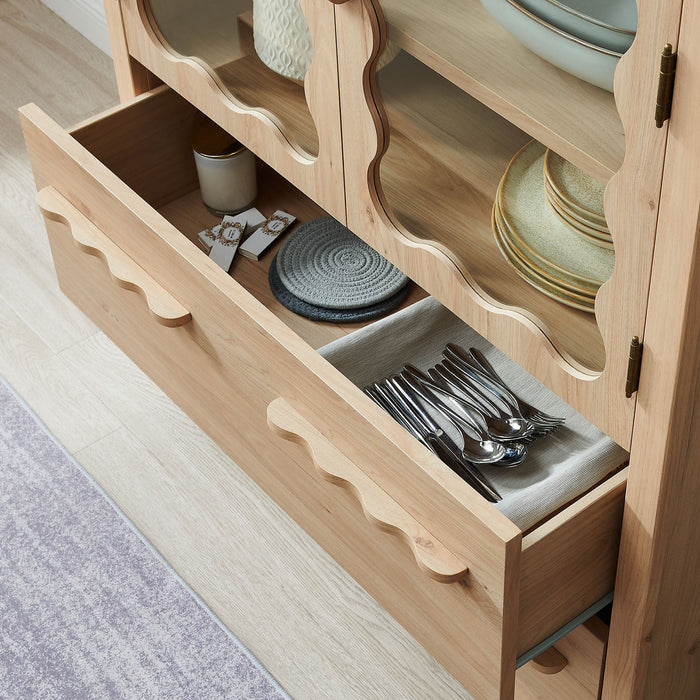 Rory 76 Inch Arched Kitchen Pantry Cabinet Light Oak