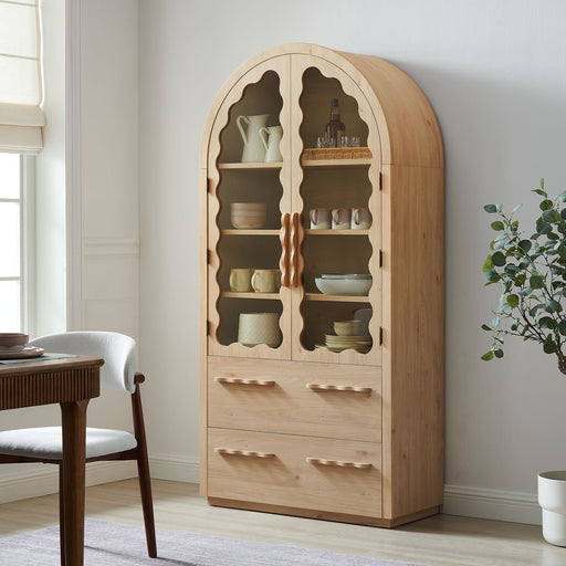 Rory 76 Inch Arched Kitchen Pantry Cabinet Light Oak