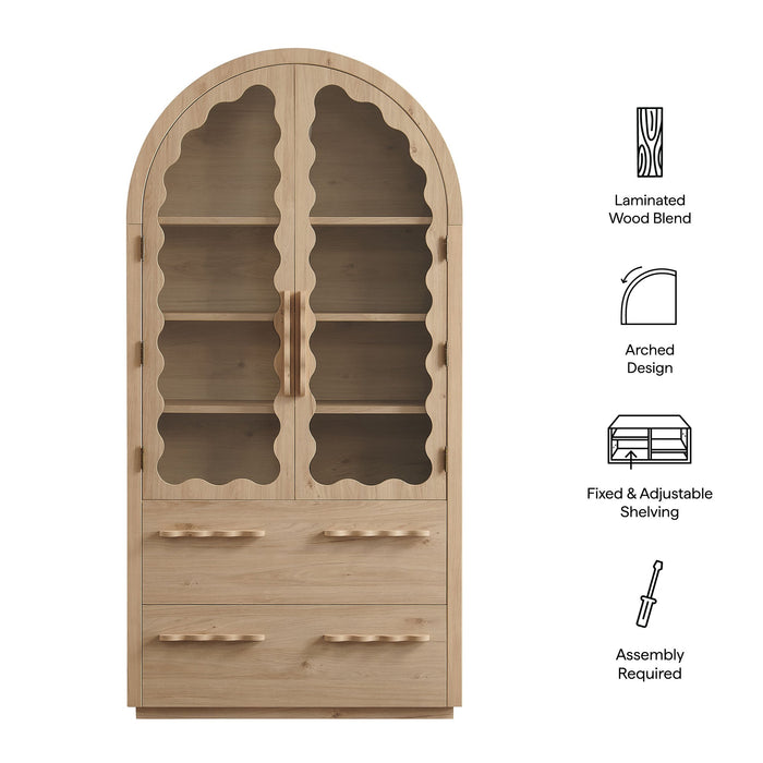 Rory 76 Inch Arched Kitchen Pantry Cabinet Light Oak