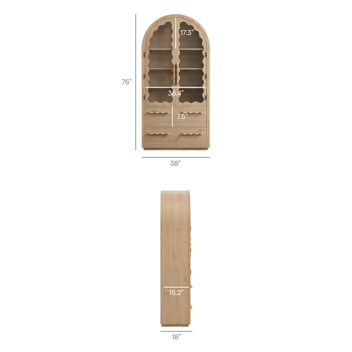 Rory 76 Inch Arched Kitchen Pantry Cabinet Light Oak