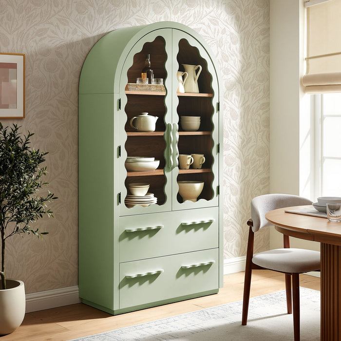 Modway Rory 76 Inch Arched Display Cabinet in Sage Walnut - lifestyle view 16