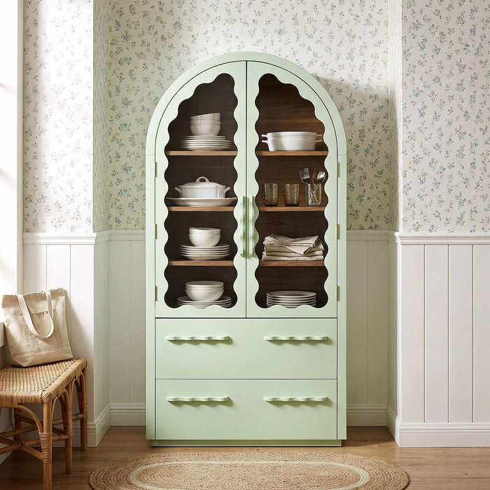 Modway Rory 76 Inch Arched Display Cabinet in Sage Walnut - lifestyle view 18