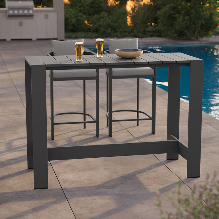 Tahoe 59 Inch Rectangle Outdoor Aluminum Bar Table Gray
