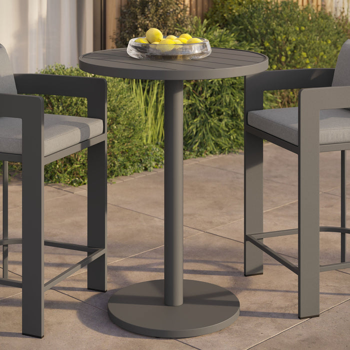 Tahoe 31 Inch Round Outdoor Aluminum Bar Table Gray