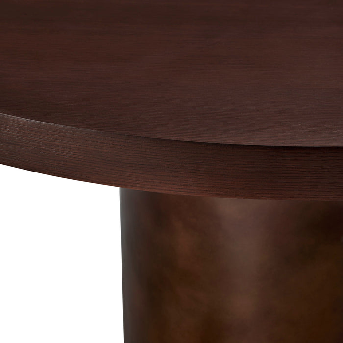 Annette 54 Inch Round Pedestal Base Dining Table Dark Walnut Burnished Brass