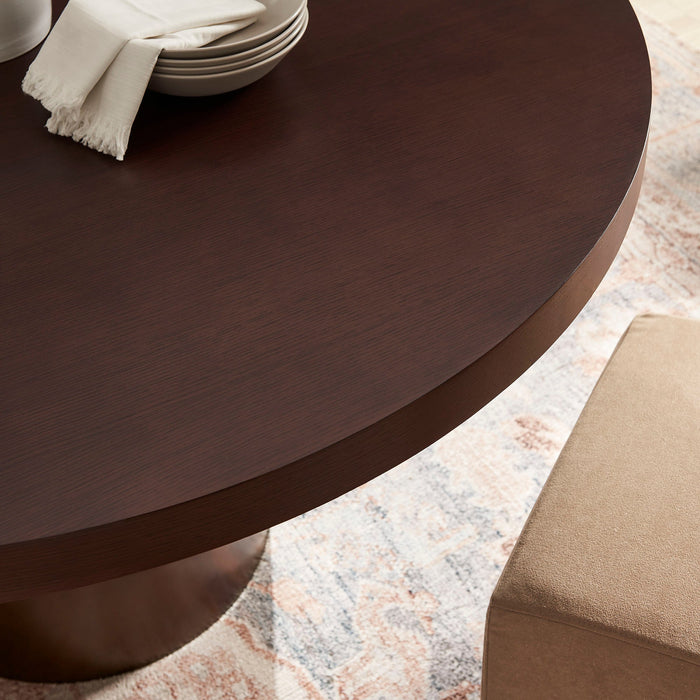 Annette 54 Inch Round Pedestal Base Dining Table Dark Walnut Burnished Brass