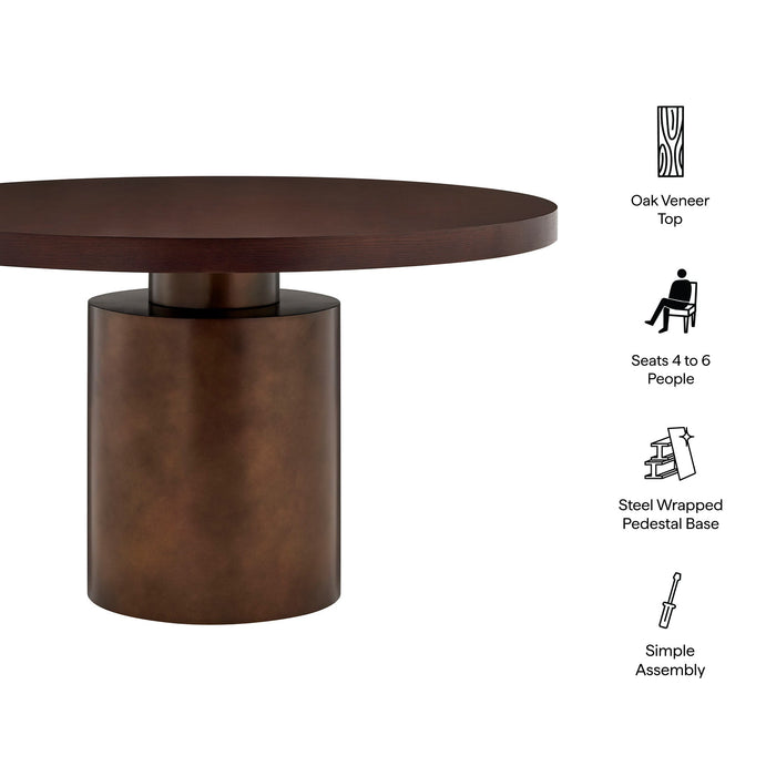 Annette 54 Inch Round Pedestal Base Dining Table Dark Walnut Burnished Brass