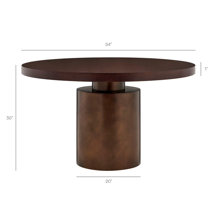Annette 54 Inch Round Pedestal Base Dining Table Dark Walnut Burnished Brass