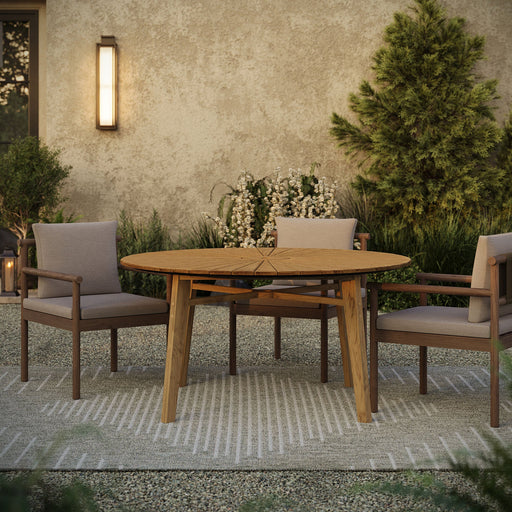 Cielo 59" Sunburst Outdoor Teak Dining Table Natural