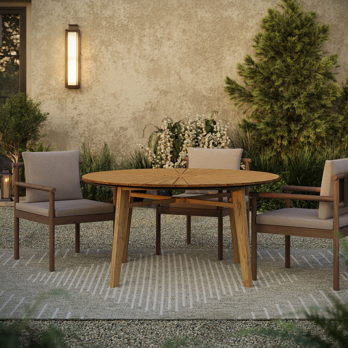 Cielo 59" Sunburst Outdoor Teak Dining Table Natural