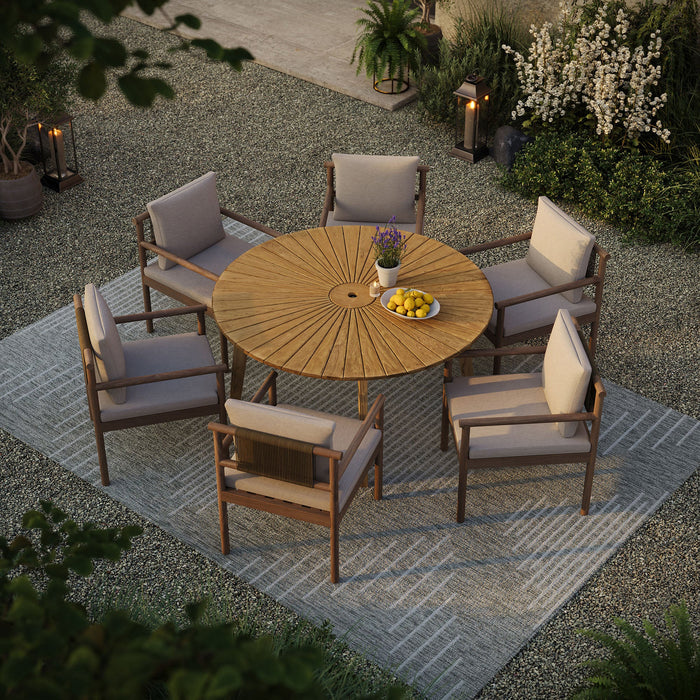 Cielo 59" Sunburst Outdoor Teak Dining Table Natural