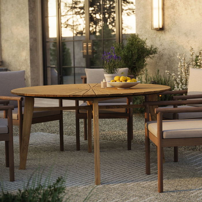 Cielo 59" Sunburst Outdoor Teak Dining Table Natural