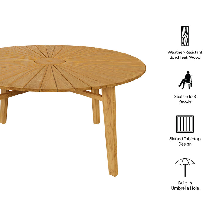 Cielo 59" Sunburst Outdoor Teak Dining Table Natural