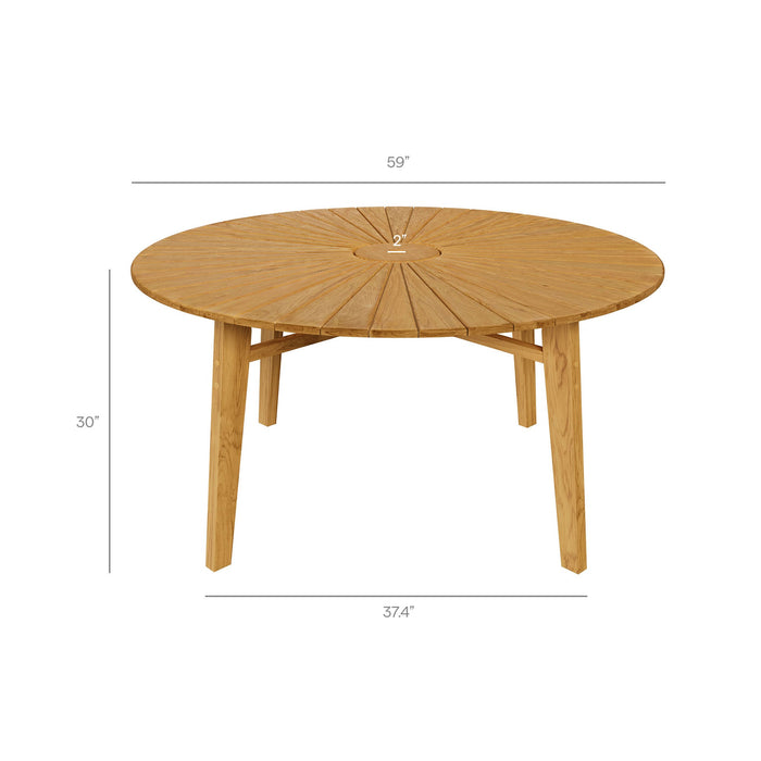 Cielo 59" Sunburst Outdoor Teak Dining Table Natural