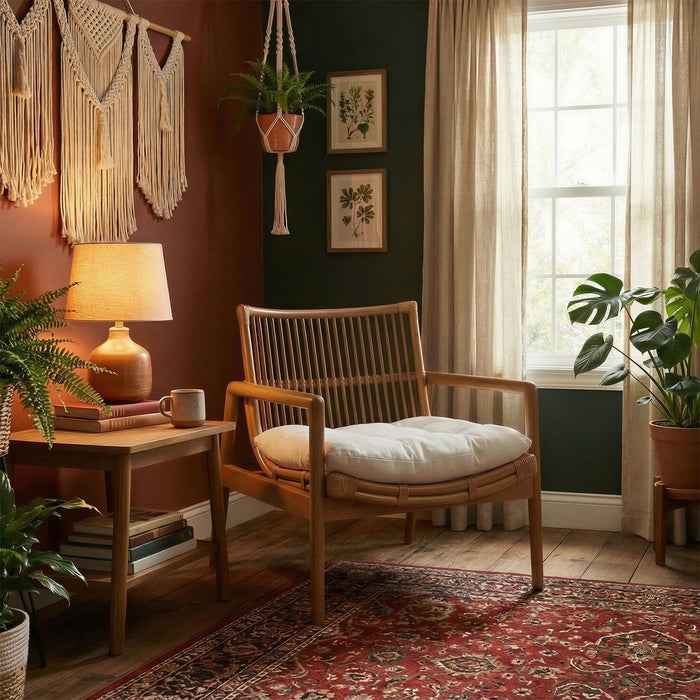 Tula Wood Rattan Lounge Chair Brown