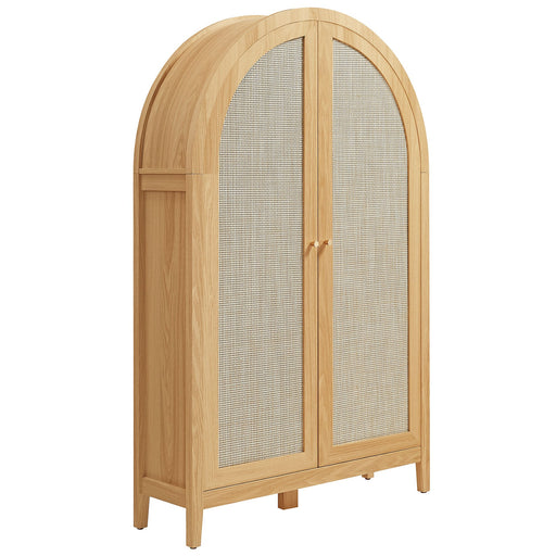 Calista 63 Inch Arched Storage Cabinet With Folding Desk Oak