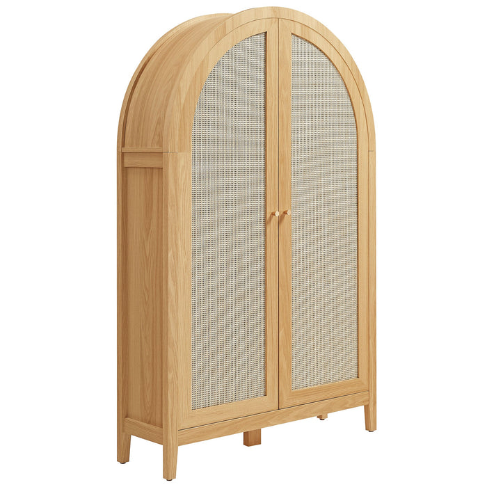 Calista 63 Inch Arched Storage Cabinet With Folding Desk Oak