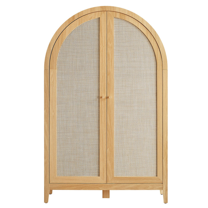 Calista 63 Inch Arched Storage Cabinet With Folding Desk Oak