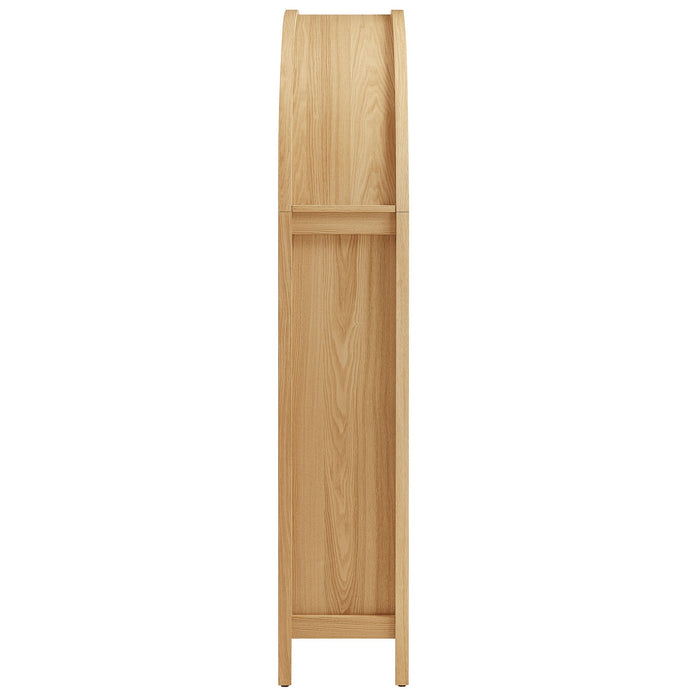 Calista 63 Inch Arched Storage Cabinet With Folding Desk Oak