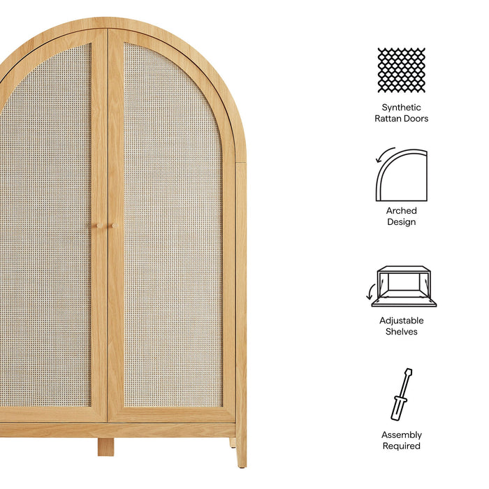 Calista 63 Inch Arched Storage Cabinet With Folding Desk Oak