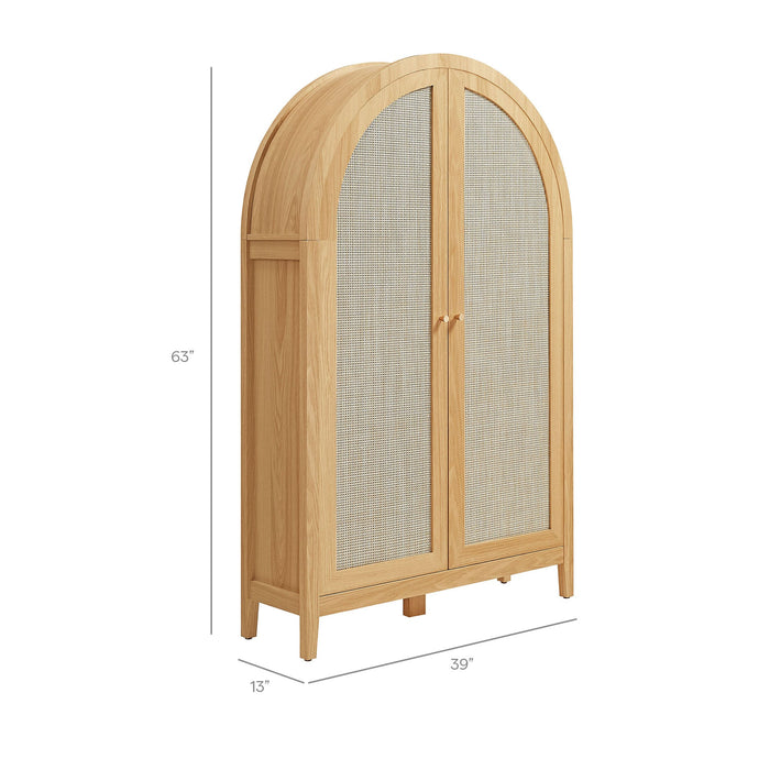 Calista 63 Inch Arched Storage Cabinet With Folding Desk Oak