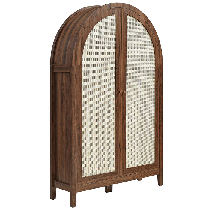 Calista 63 Inch Arched Storage Cabinet With Folding Desk Walnut