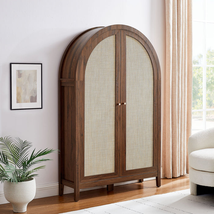 Calista 63 Inch Arched Storage Cabinet With Folding Desk Walnut