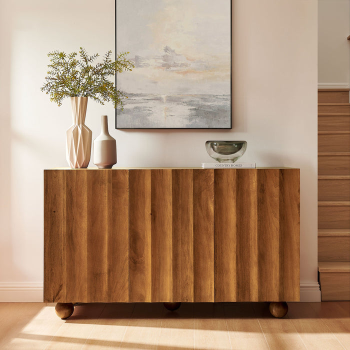 Sorren 54 Inch Scalloped Mango Wood Walnut