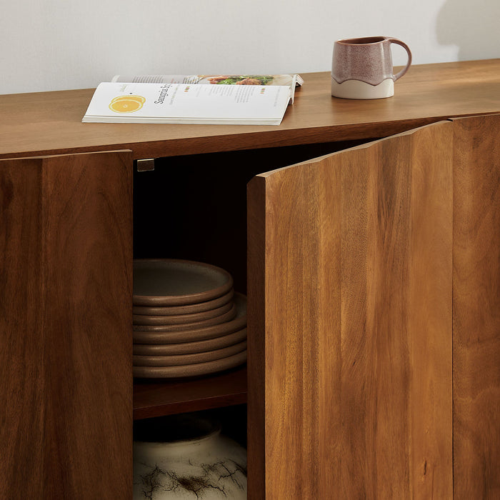 Sorren 72 Inch Scalloped Wood 4-Door Sideboard Walnut