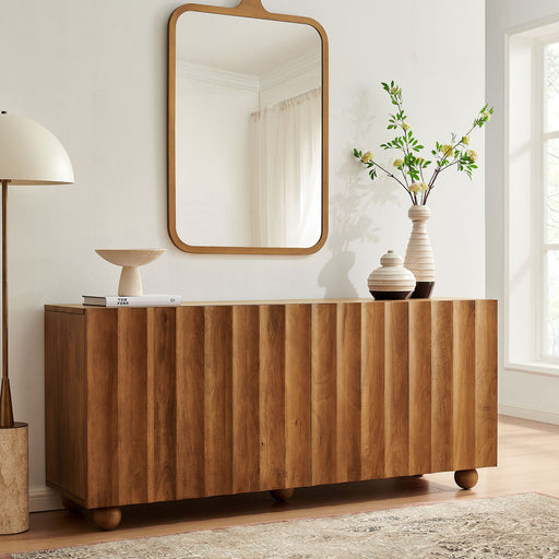 Sorren 72 Inch Scalloped Wood 4-Door Sideboard Walnut