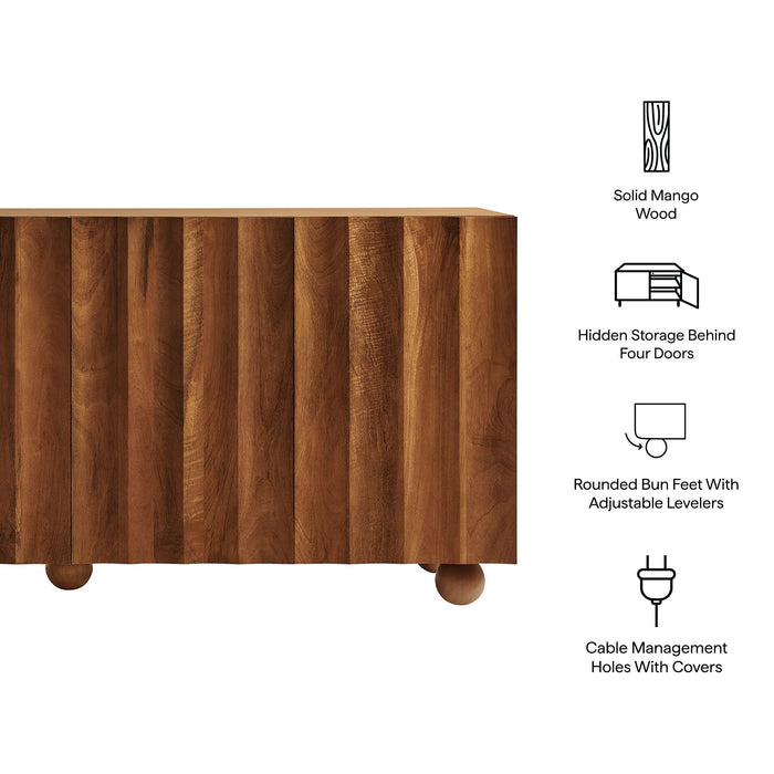 Sorren 72 Inch Scalloped Wood 4-Door Sideboard Walnut