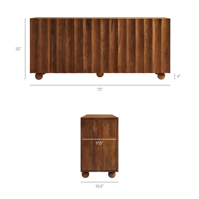 Sorren 72 Inch Scalloped Wood 4-Door Sideboard Walnut